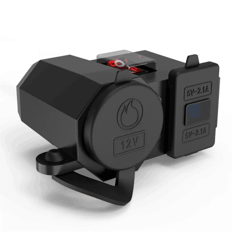 

Socket Motorcycle Charger Outlet Dual LED Voltmeter Switch DC 5V 2.1A Dustproof Accessories