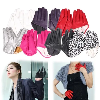 

1 Pair Women Tight Half Palm Gloves Imitation Leather Five Finger Gloves B99