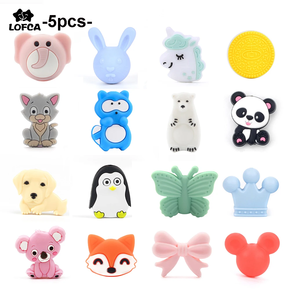 5pc Silicone Animal Beads Panda Food Grade DIY Toy Koala Baby Teething Beads BPA Free Pacifier Chain Accessories teething toys baby teething toys silicone teething toys silicone beads silicone teething beads silicone teether