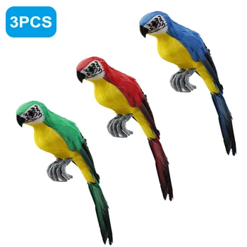 

3pcs 25cm Handmade Simulation Parrot Creative Feather Lawn Figurine Ornament Animal Bird Garden Bird Prop Decoration Miniature A