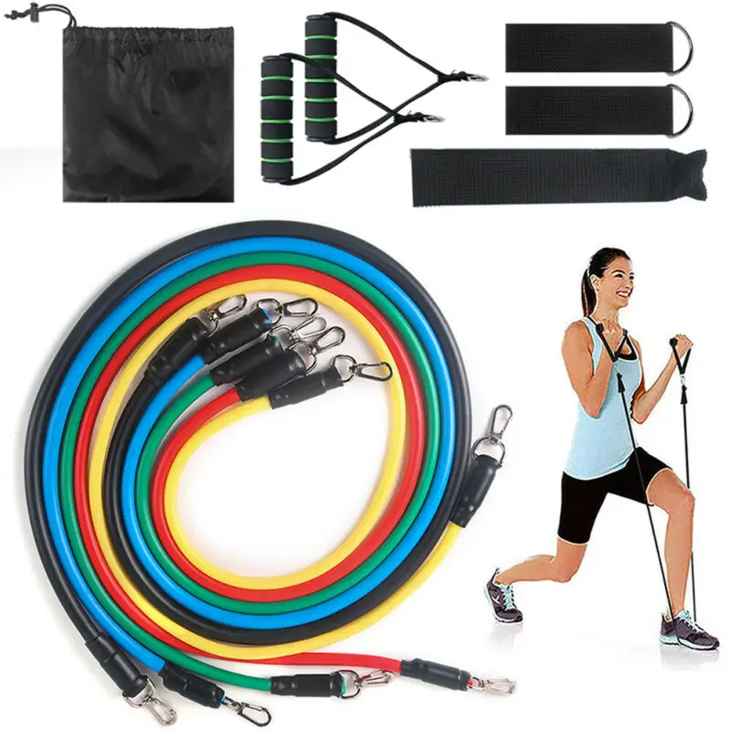 Details about   11 PCS Resistance Band Set Yoga Pilates Abs Exercise Fitness Tube Workout Bands 