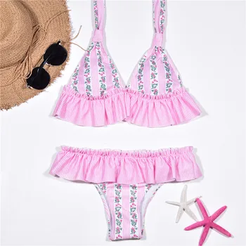

Sexy Bikini Pink Blue Bandage Woman Bikini Set 2020 Scalloped Swimwear Frill Trim Ruffle Women Swimsuit Brazilian Bathing Suits