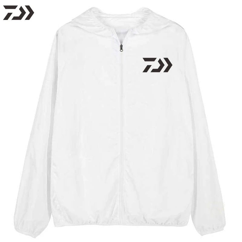 Daiwa летняя УФ-Защита унисекс рыболовная походная рубашка быстросохнущая однотонная одежда для рыбалки Мужская туристическая полиэфирная одежда на молнии - Цвет: Белый