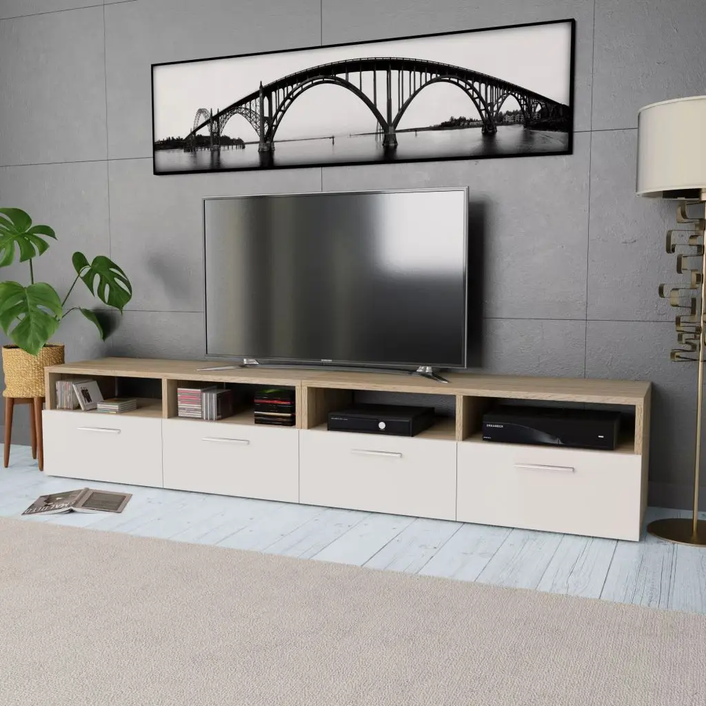 

Hot Mordern Tv Stand VidaXL Living Room Furniture for Agglomerated TV 2 Pieces Table for TV with Drawers Storage, Oak and White