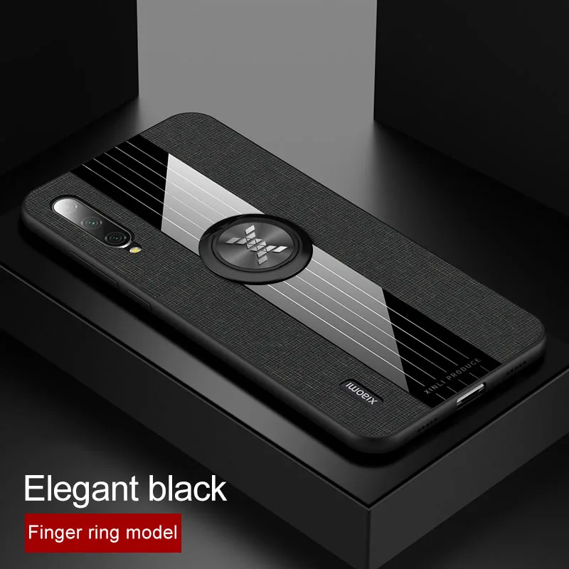 Для Xiaomi Mi 9 Lite чехол из роскошной ткани с защитой от пота противоударный жесткий чехол для задней панели для Xiaomi Mi 9 Lite чехол для телефона с кольцом на палец s Coque - Цвет: Black 1