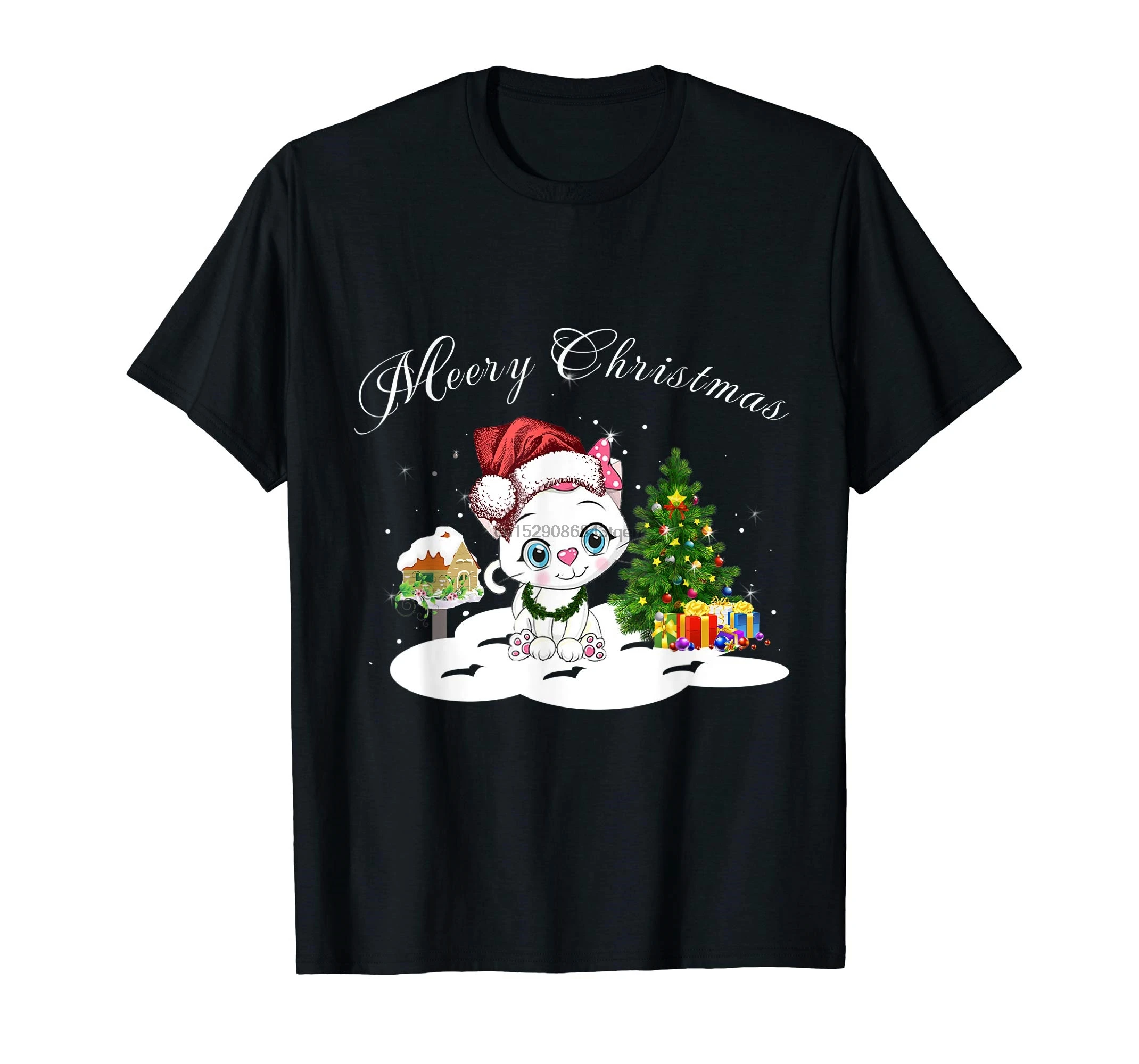 Merry Christmas Tees Funny Kitten Cat Snow T-Shirt-Men's T-Shirt-Black | Мужская одежда