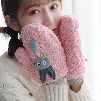 

Cute Winter Gloves Women Fashion Warm Animal Cartoon Rabbit Pattern Thicken Mittens Driving Gloves