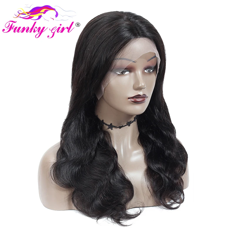Funky Girl 13*4 человеческие волосы на кружеве, парики предварительно выщипанные, плотность 150%, не Реми, бразильский Волнистый парик на кружеве, средний коэффициент