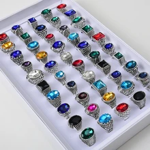 50 шт./лот, винтажные кольца с металлическим стеклом для мужчин и женщин, ювелирные изделия, подарок, свадебные кольца, смешанный стиль