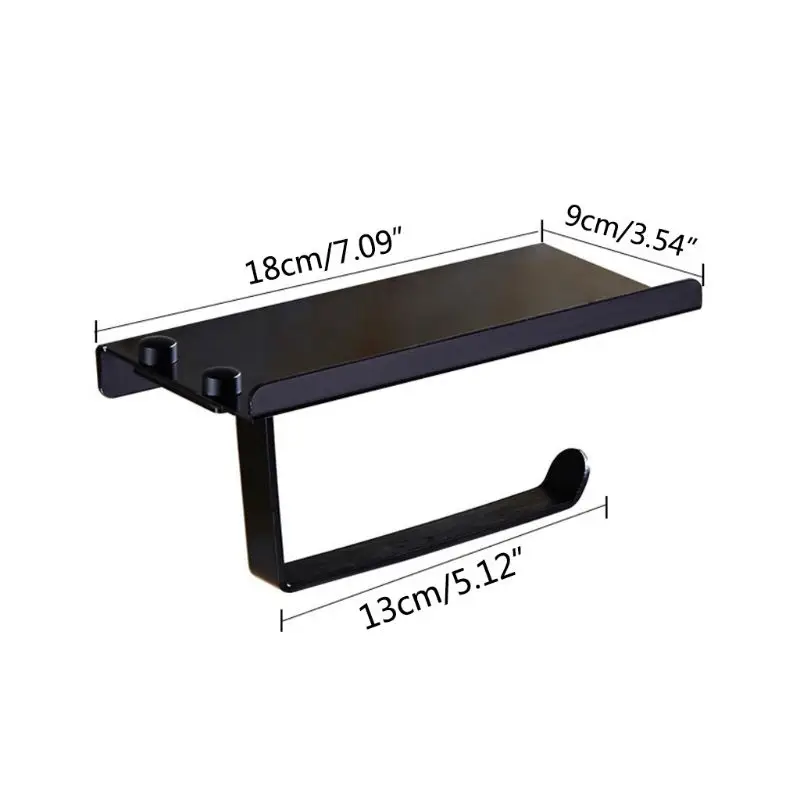 Bathroom Toilet Roll Paper Holder Wall-mounted Aluminum Tissue Phone Rack Shelf M2EF