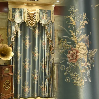

Europe Luxury Embroidered 4D embossed large flower thick Window Curtains for Living Room Kitchen Blackout Curtain French Window