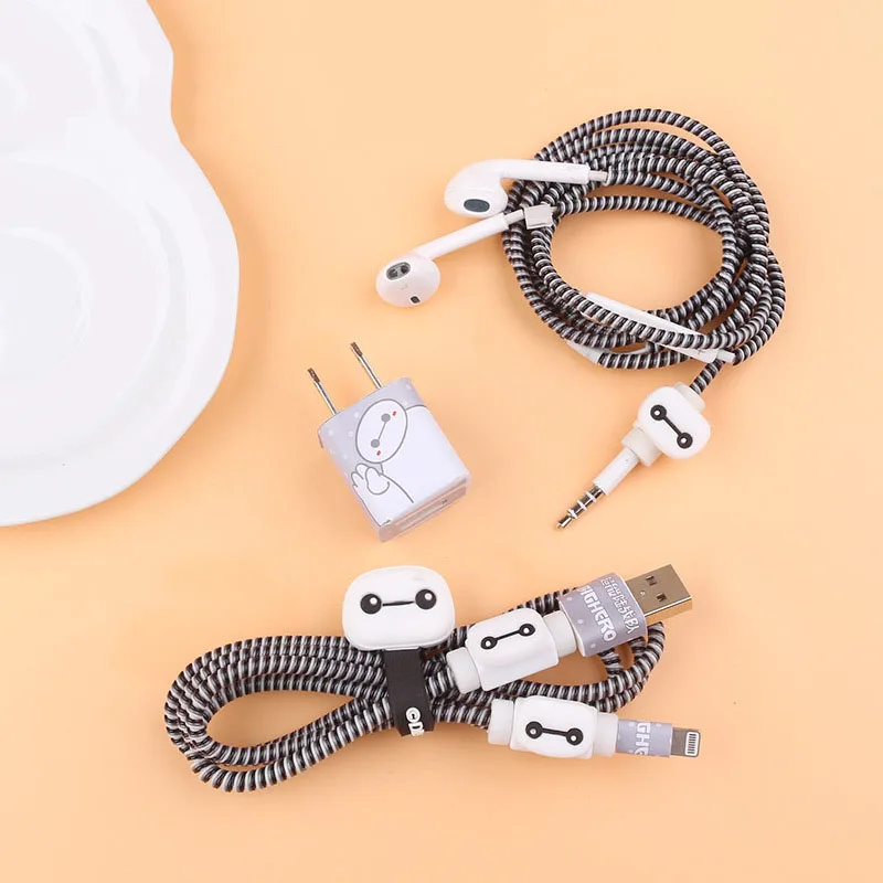 8pcs Disney Mickey Mouse Stitch Totoro Cable Winder Set Figure Doll Cartoon Charger Usb Cable Stickers Iphone Cable Protect Gift