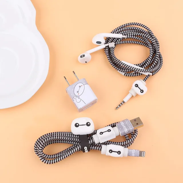 8pcs Disney Mickey Mouse Stitch Totoro Cable Winder Set Figure Doll Cartoon Charger Usb Cable Stickers Iphone Cable Protect Gift 1PCS