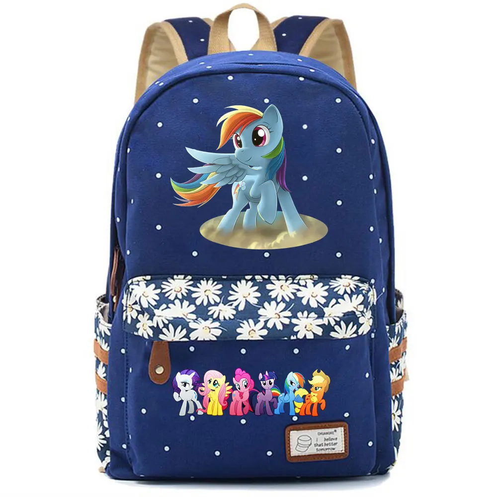 Christmas Cartoon Cutie My Little Pony Flowers Dot Boy Girl School bag Women Bagpack Teenagers Canvas Lady Femme Backpack