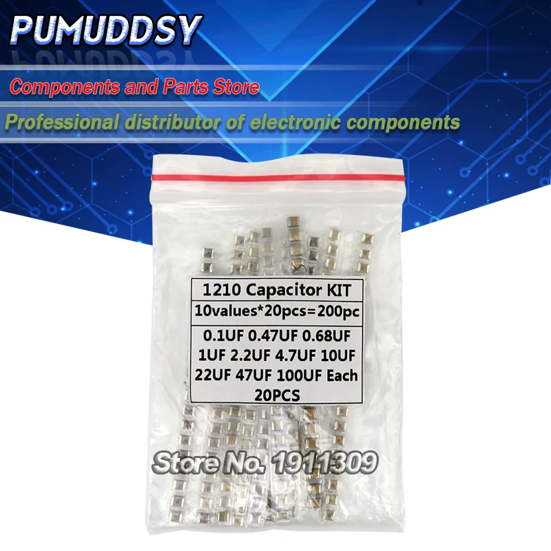 Kit Assortito Condensatore Smd 1210, 10 Valori * 20 Pezzi = 200 Pezzi 100Nf ~ 100Uf Kit Campioni Kit Elettronico Fai Da Te