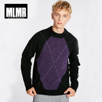 

MLMR winter containing mohair wool plaids round collar sweater| 218424518