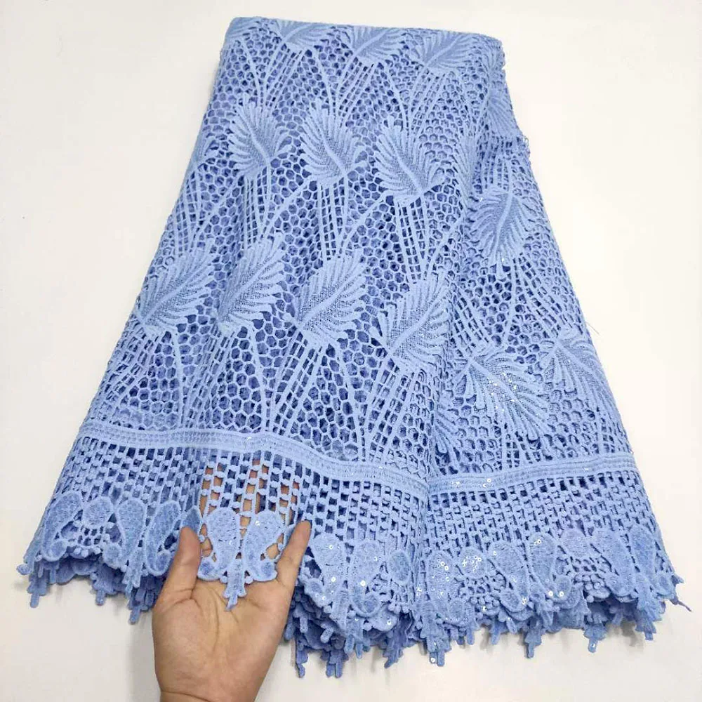 

High Quality Nigerian Lace Fabrics Squins cord African Lace Fabric Milk Silk Lace Wedding Guipure Lace Fabric