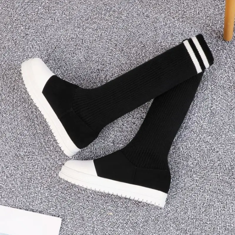 ZALAVOR Women Mid Calf Boots Flats Round Toe Platform Casual Shoes Woman Soft High Quality Long Boots Footwear Size 34-43