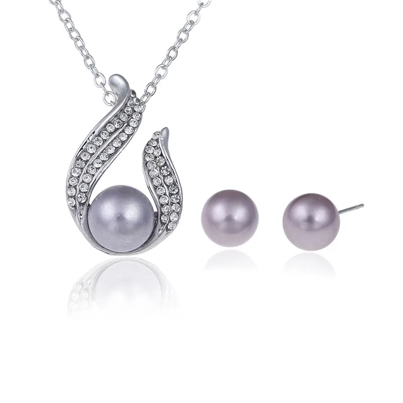 Комплект из колье и серёг с жемчугом серебряным покрытием|jewelry sets for women|necklace setpearl