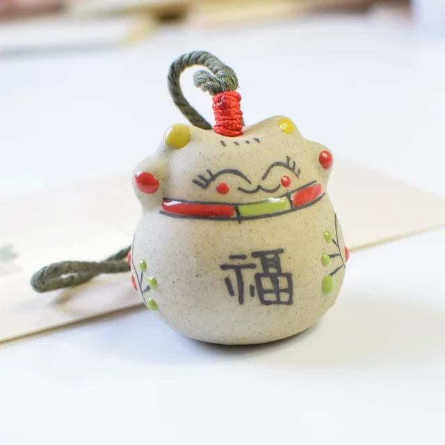 Japanese Style Ceramic Lucky Fortune Cat Bell Wind Chimes Pendant Ornament  Windbell Art Crafts Decor Ornaments Gifts 6
