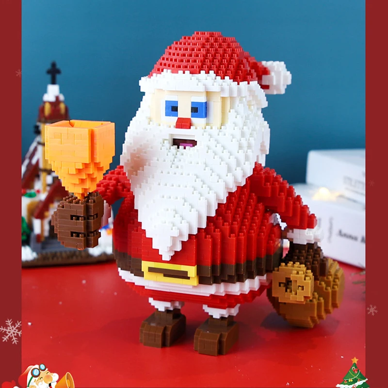 2500pcs Santa Claus 3D Model Building Blocks Cartoon Merry Christmas Character Statue DIY Assembled Brick Children's Toy Gift