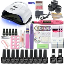 Набор для маникюра 54 Вт/80 Вт УФ светодиодный светильник Сушилка и 10 шт. Гель-лак для ногтей Набор для замачивания маникюрный набор Гель-лак для ногтей инструменты для дизайна ногтей