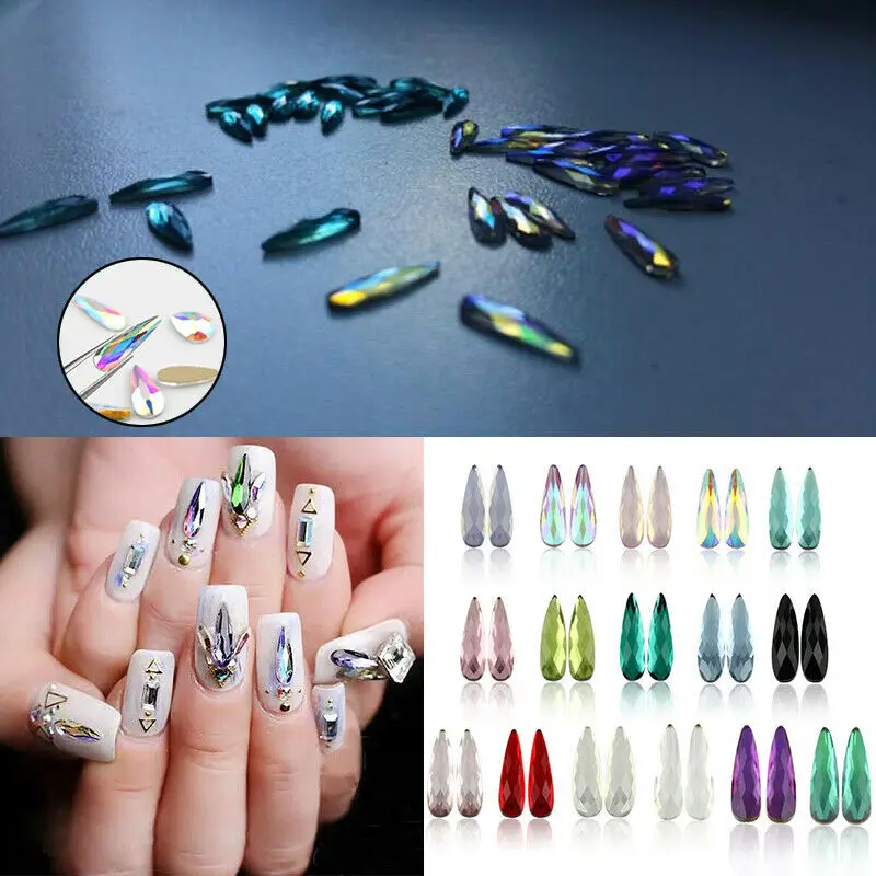Nail Art Rhinestones Accessories Flat Shapes Elongated Teardrop Rectangle Glass Colorful Stones For Nails Decoration |