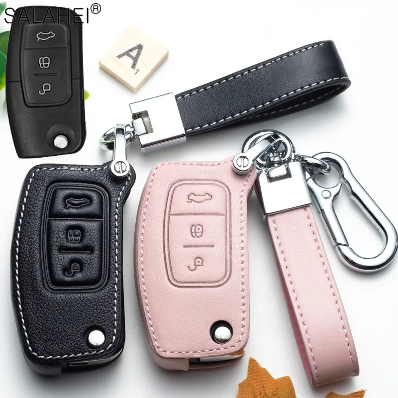 Leather Car Remote Key Cover Case For Ford Fiesta Focus 2 Ecosport Kuga Escape Falcon B-Max C-Max Eco Sport Galaxy For Car