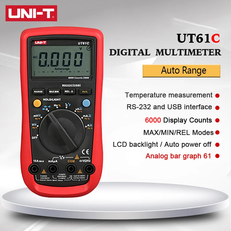 

UNI-T UT61C Digital Multimeter AC DC Volt Ampere Ohm Meter Capacitance Frequency Diode Duty Cycle Tester
