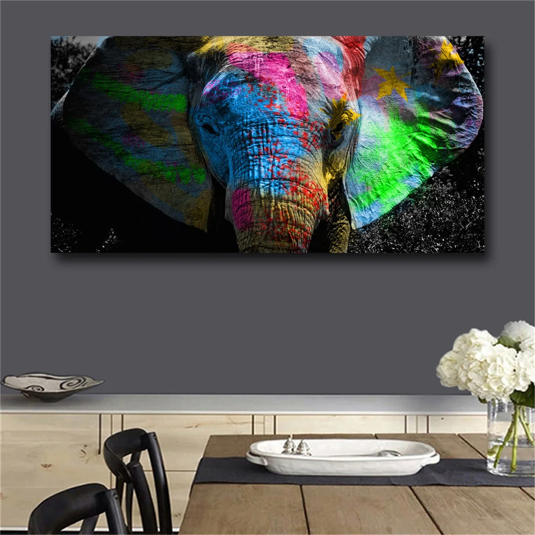 Colorful African Elephant Canvas Painting Wall Art Animal Oil Paintings Huge Size Wall Prints Posters For Living Room