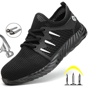 

Work Safety Shoes For Men Steel Toe Shoes Work Boots Anti-Smashing Work Sneakers Construction Safety Boots Lightweight Men Boots