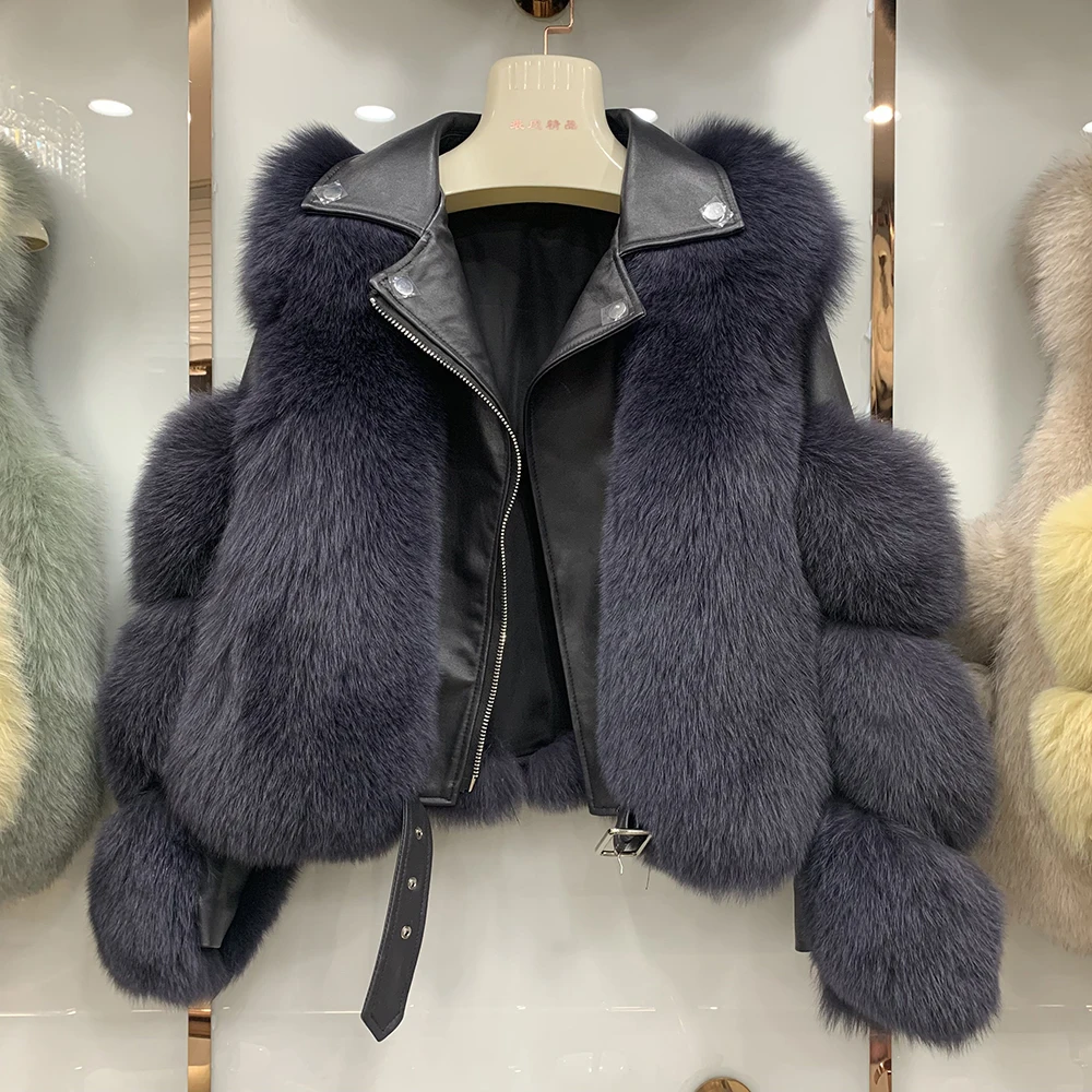 Fashion Real Fox Fur Coats With Genuine Sheepskin Leather Wholeskin Natural Fox Fur Jacket Outwear Luxury Women 2020 Winter New