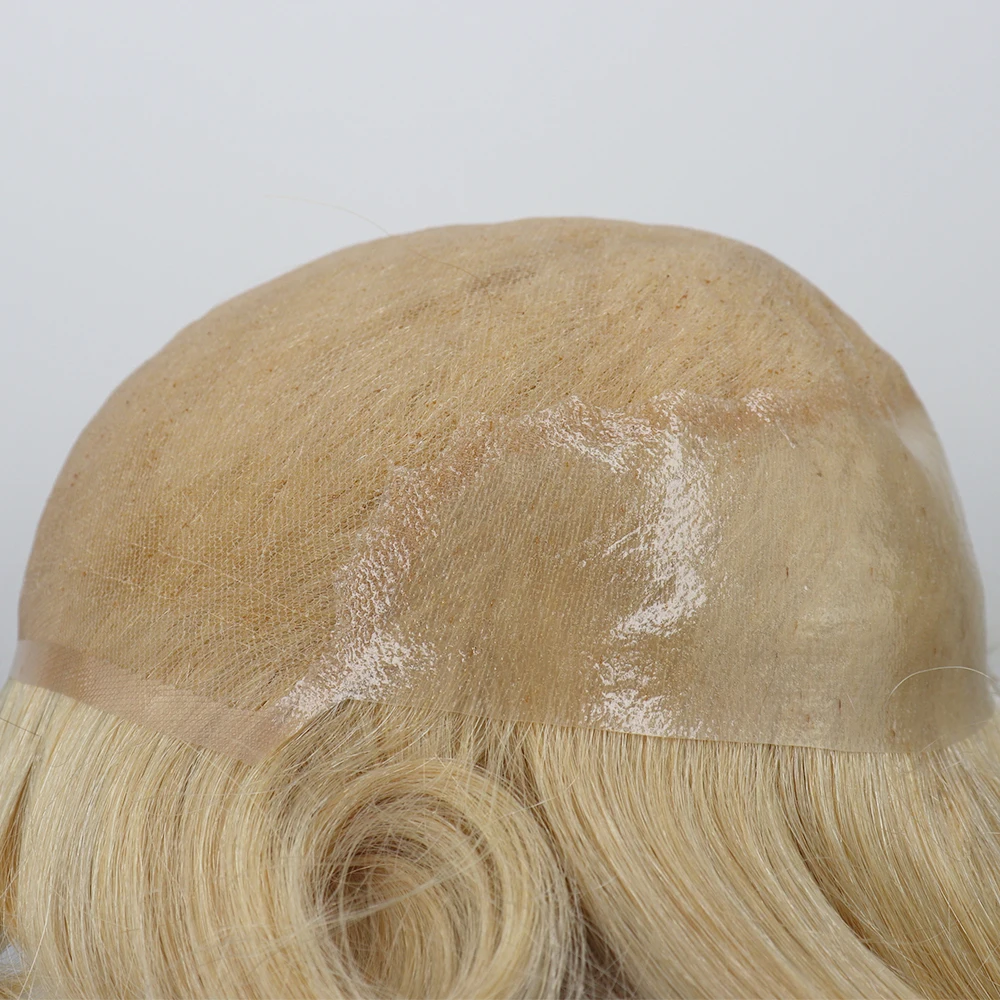 YY парики #613 блонд парик из натуральных волос мужские швейцарские кружева и тонкие ПУ 8x10 Реми замена волос система вьющиеся мужские парик 6