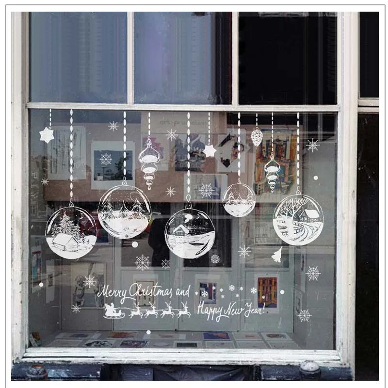Christmas DIY Window Glass Wall Sticker Merry Christmas DIY Showcase Window Glass Background Xmas New Year Home Wall Stickers