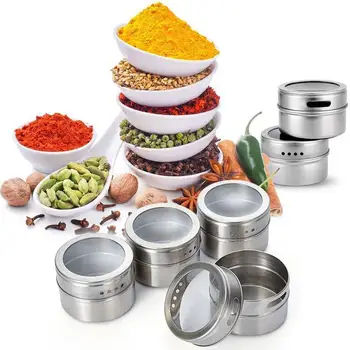 

Stainless Steel Magnetic Spice Container Seasoning Tins Salt Pepper Herb Container Home Kitchen Pepper Cooking Barbeque Tools