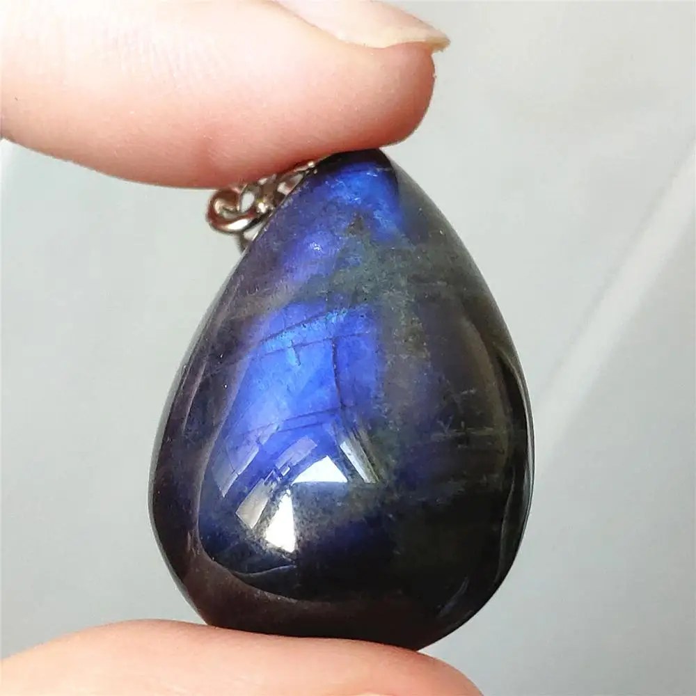 

Natural Labradorite Blue Light Pendant Gemstone Women Men Water Drop 30x20x9mm Moonstone Crystal Necklace AAAA