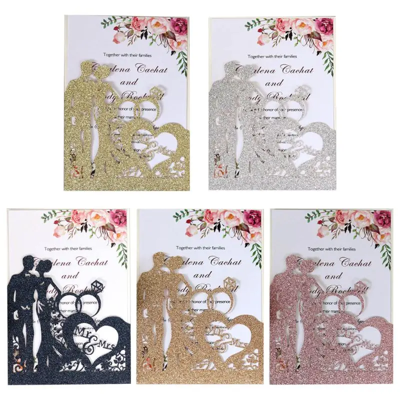 10pcs/set Glitter Laser Cut Ring Wedding Invitations Card Wedding Party Supplies Y1AB - 4.00029E+12