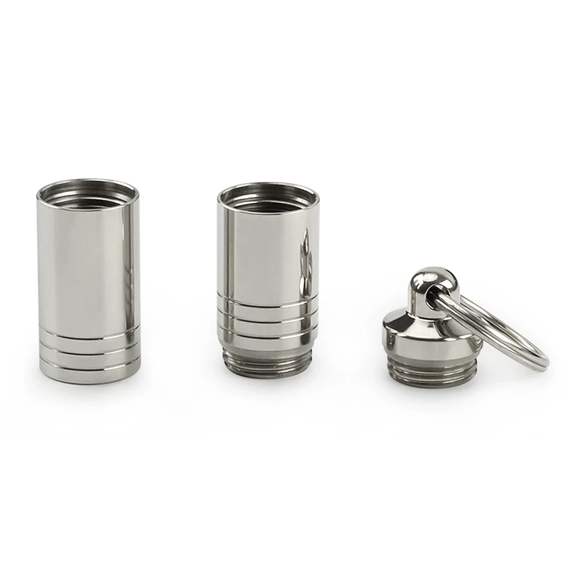 

Stainless Steel Bottle Medicine Seal Capsule Bottle Waterproof Canister Keychain Outdoor EDC Tool