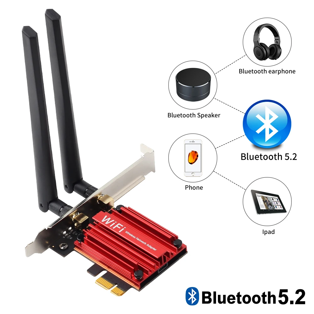 Intel Ax210 Bluetooth 5.2 Banda Dupla 2.4g 5ghz Wifi Cartão 802. 11ax ac Pci Express Placa de Rede sem Fio Adaptador pc 3000mbps Wifi6e Placas de rede - Imagem 5