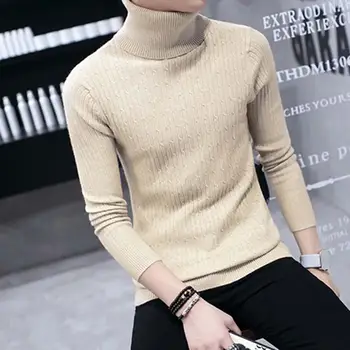 

Fashion Men Turtleneck Sweater Thicken Warm Turtleneck Solid Color Long Sleeve Knitted Pullovers Sweater Top Casual Winter