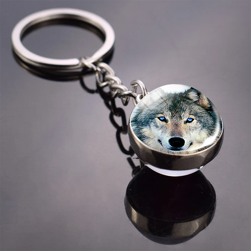 36 Styles Wolf Key Chains Wolf Picture Double Side Cabochon Glass Ball Keychain Wolf Jewelry for Men For Women Christmas Gifts - Цвет: Розово-красный