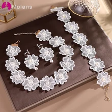 Набор ювелирных изделий из белого жемчуга и белого жемчуга, повязка на голову, ожерелье, серьги, набор для женщин, невесты, тиары, колье, свадебные аксессуары для волос