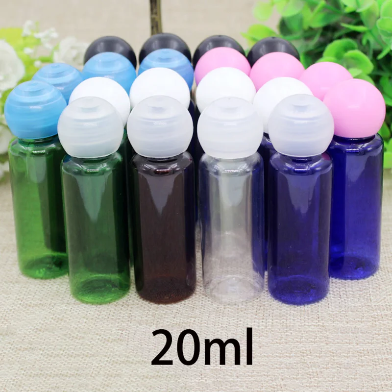 

20ml Plastic Water Bottle with Inner Plug Ball Cap Empty Cosmetic Essential Oil Perfume Package Container Green Brown Blue Clear