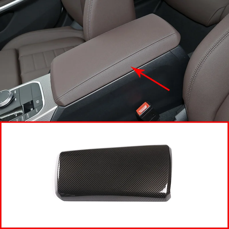 

For BMW 3 Series 2020 Car Accessories Interior Armrest Box Protective Cover ABS Carbon Fiber Pattern Black 1 Piece Set