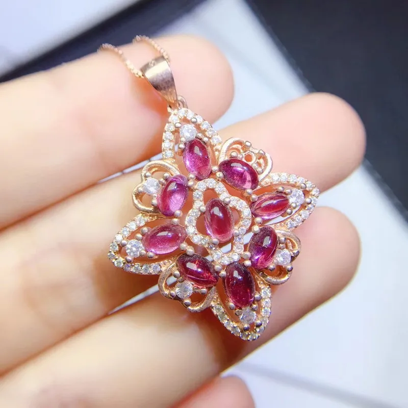 plated rose gold Натуральное Настоящее пиканатное большое ожерелье подвеска 0.6ct* 9 шт драгоценный камень Серебро 925 пробы хорошее ювелирное изделие Q9102422 - Цвет камня: plated rose gold