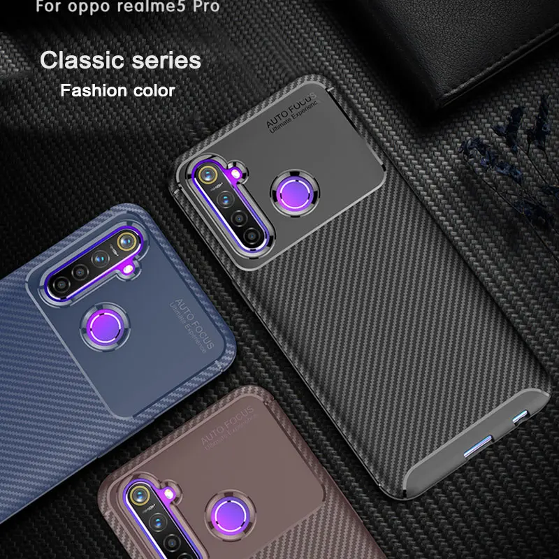Phone case for OPPO Realme 5 5 Pro Cover Case Carbon Fiber Shockproof Soft Silicon Phone Cases for OPPO Realme 5 Coque Fundas
