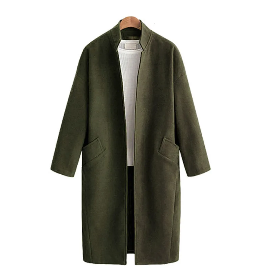 Шерстяное Женское пальто Abrigos Mujer Invierno повседневное шерстяное пальто с квадратным воротником и карманами, однотонное синее шерстяное пальто с длинным рукавом - Цвет: Army green