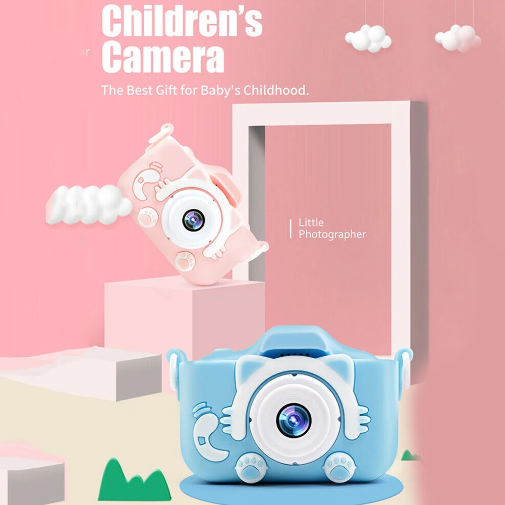 Цифровой мультфильм с защитным чехлом подарок на день рождения игрушка мини 2 дюймов HD экран пластик детская камера двойной объектив фотографировать