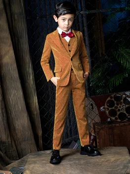 

YuanLu 2019 Boys Suits Blazer Coat Formal Dress Blazer Vest Pants Wedding Piano Toddler Clothes Shiny Party King
