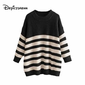 

women elegant basic loose striped knitted long sleeve oversized female casual cozy chic warm tops 2019